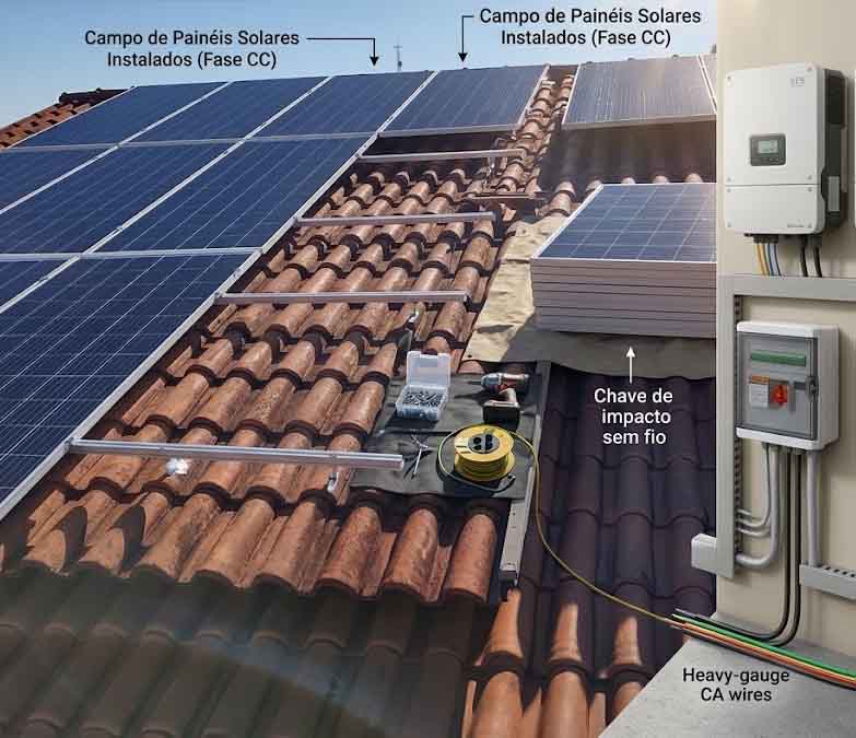 Instalação de painéis solares fotovoltaicos no telhado